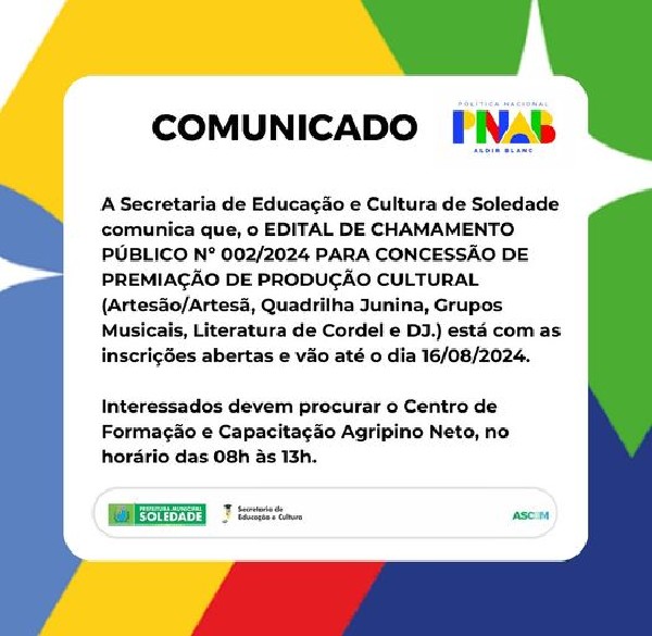 EDITAL DE CHAMAMENTO PÚBLICO Nº 002/2024 PARA CONCESSÃO DE PREMIAÇÃO DE PRODUÇÃO CULTURAL