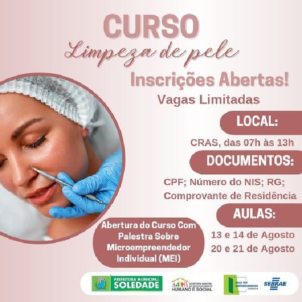 Curso limpeza de pele, inscrições abertas!