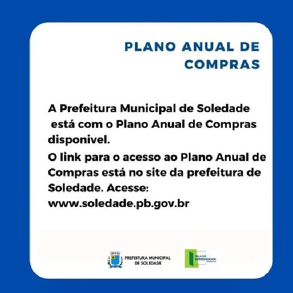 Plano Anual de Compras está disponível no Portal da Prefeitura de Soledade